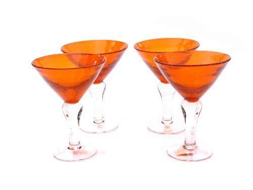 Certified International Orange Bubble 8-ounce Martini ,Set of 4