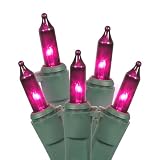 Set of 50 Purple Pink Mini Christmas Lights - Green Wire