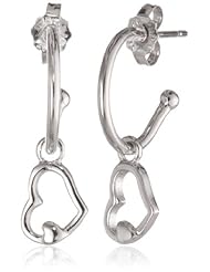 Sterling Silver Small Open Heart Charm Hoop Earrings (0.4" Diameter)