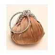 Champagne cream small satin wrist bag evening handbag purse style with diamante studded handles and wrist ring'