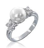 Valentines Day Bling Jewelry Flower CZ Pearl Engagement Ring