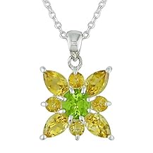 Silver Peridot and Citrine Pendant Necklace - 18"