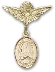 Gold Filled Baby Badge with St. Emily de Vialar Charm and Angel with Wings Badge Pin