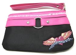 Black / Pink Harley Davidson Wristlet Purse Clutch