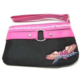 Black / Pink Harley Davidson Wristlet Purse Clutch