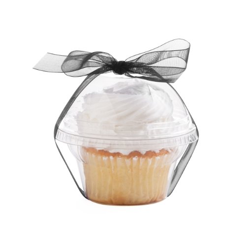 Dress My Cupcake Favor Dome Containers with Organza Ribbon DIY Kit, Black, Set of 25