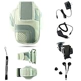 White Adjustable Deluxe Sportband / Workout Armband with Adaptable Neck Str ....