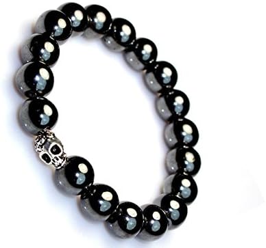 Back in Lumbini Men's 10mm Handmade Silver Skull Mala Hematite Tibet Prayer Buddha Bead Bracelet