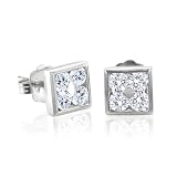 10k White Gold Square Diamond Earrings Studs (GH, SI-I, 0.50carat)