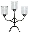 Wrought Iron Large Three Light Candelabra Candleholder With Crackled Glass Shades 27"H 23.5"W