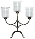 Wrought Iron Large Three Light Candelabra Candleholder With Crackled Glass Shades 27"H 23.5"W