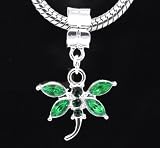 Divine Beads Green Rhinestone Dragonfly Charm Bead by Divine Beads © Simply Slides on & Slides off your Bracelets and necklaces. Fits Pandora, Biagi, Tedora, Chamilia, Bacio, Troll and other European style charms & beads bracelets
