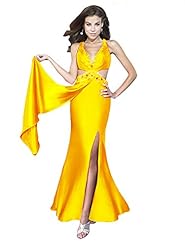 Sexy V-neck Satin Beaded Cutout Pleated Slit Prom Dress 