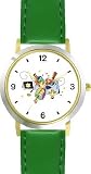 Hanukkah Dreidels & Gelt Judaica Jewish Theme - WATCHBUDDY  DELUXE TWO-TONE THEME WATCH - Arabic Numbers - Green Leather Strap-Children's Size-Small ( Boy's Size & Girl's Size )