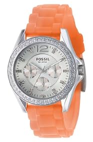 Fossil #ES2526 Women's Multi Function Glitz Orange Silicone Strap Watch