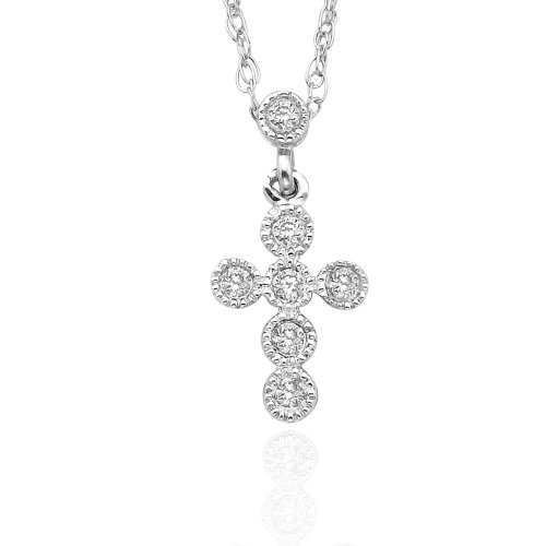 10k Choice of White or Yellow Gold Diamond Cross Pendant (1/10 cttw, J-K Color, I2-I3 Clarity)