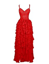 Sexy  Tiered Beaded Spaghetti Strap Evening Dress/Prom Dress  With Ruffles