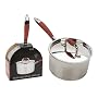 Ethos Hells Kitchen Saucepan with Lid, Stainless Steel Red Handles,  16 cm