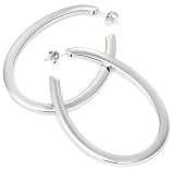 Image of ByJoy Elegant Sterling Silver Large Elongated Hoop Earrings with studs. DP0080
