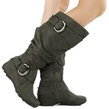 Merger Square Toe Knee High Flat Boots GRAY
