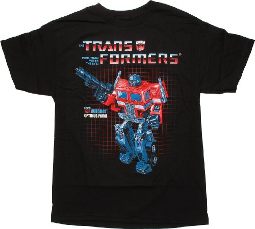 Transformers Optimus on Grid Black T-Shirt- XLarge