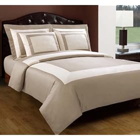 MARRIKAS 5 PC 300TC Egyptian Cotton QUEEN IVORY KHAKI Duvet Cover Set