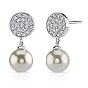 Pageant Desire: Sterling Silver Celebrity style Bridal Jewelry CZ Diamond Disc Studs with Drop White Faux Pearls