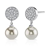 Pageant Desire: Sterling Silver Celebrity style Bridal Jewelry CZ Diamond Disc Studs with Drop White Faux Pearls