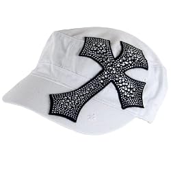 Patch Cross Crystal Frayed Cadet Castro Hat Cap White
