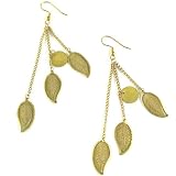 Image of Anna Lou Long Earrings with Gold Mesh Leaves