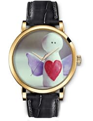 SPRAWL Aanalog Fashion Series Gold Ladies Watches of Genuine Black Leather Strap,Unique Wrist Watch for Women Girls Designed with cute angel