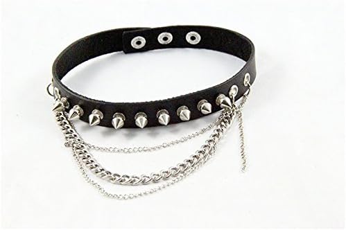 ASSL Girls Love Heart Choker Pu Leather Vintage Collar Punk Heart Goth Fans Chain Necklace (Black Spike S)