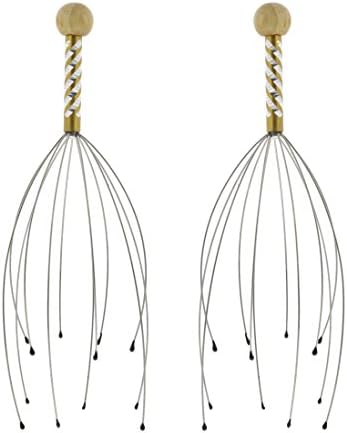 2 Pack Hand Held Scalp Massager - Therapeutic Head Scratcher for Deep Relaxation &amp; Stress Reduction - Steel Wire Head Massager with Wooden Handle for At-Home Spa Relief and Relaxation