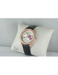 New in Box Hello Kitty Dial Crystal Case Black Shiny Leather Ladies Girls Watch