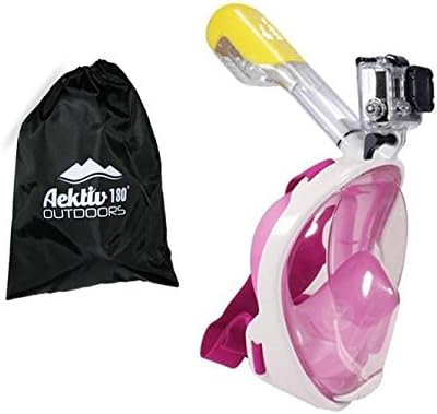 Aektiv 180° Openview Free Breath Snorkel Mask for Men and Women. Free Breath Full Face Snorkeling Mask with Dry and Fog Free Lightweight Surface Snorkeling Mask (Pink, Large/extra Large)