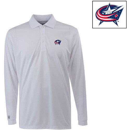 Antigua Columbus Blue Jackets Long Sleeve Exceed Polo Shirt Medium