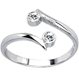 Solid 14K White Gold .02 Carat Genuine Diamond Adjustable Toe Ring