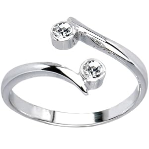 Solid 14K White Gold .02 Carat Genuine Diamond Adjustable Toe Ring by 