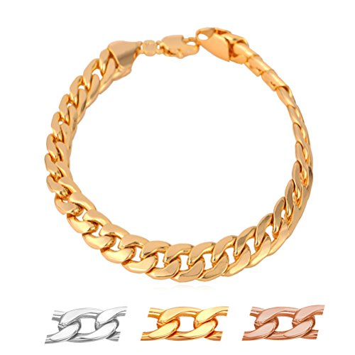Men 18k gold plated classic cuban link chain bracelet -…