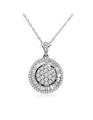 IGI Certified 1ct tw Round and Baguette Diamond Pendant-Necklace in 14K White Gold