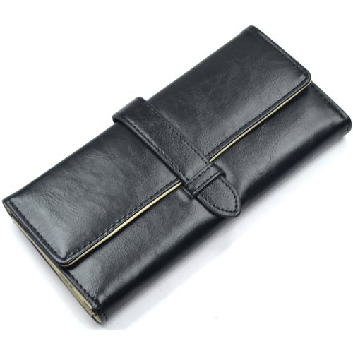 KLOUD City ® Black synthetic leather women wallet with a strap closure