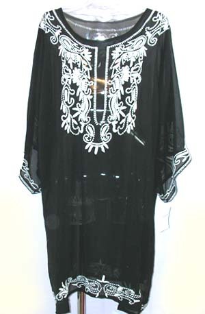 刺繍入り　シフォン　チュニック　ワンピ　ブラック