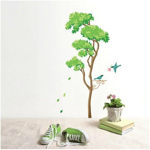 Homemates Home Decor Mural Vinyl Wall Sticker Green Tree with Happy Birds Kids Nursery Room Wall Art Decal Paper