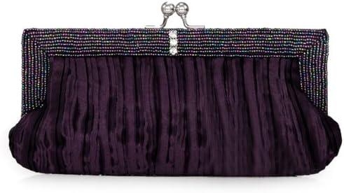 Your Gallery Satin Pleated Evening Wedding Hard Clutch Bag with Rhinestone Setting