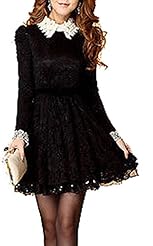 Bubble Dress Lace Fitted Beaded Above the Knee Long Sleeves  Shirt Mini Dress 