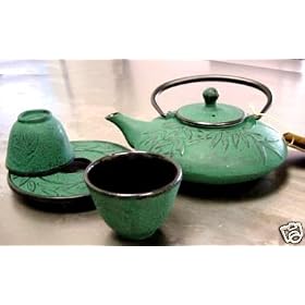 Japanese Cast Iron Tea Set Green Bamboo by Kafu