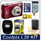 Nikon Coolpix L20 Red Kit with 8GB SD, Reader, Battery, Case & More
