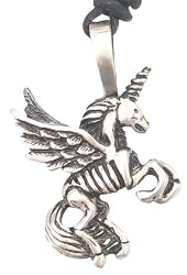 Detailed Winged Unicorn Pewter Pendant Necklace