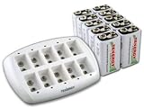 Tenergy TN137 10 bay 9V Ni-MH Smart Charger with 10 pieces Tenergy Centura (Low Self Discharge) 9V NiMH 200mah Rechargeable Batteries