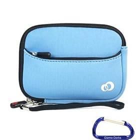 Gizmo Dorks Soft Neoprene Zipper Case (Blue) with Carabiner Key Chain for the Kodak Camera Playsport Zx5 or Kodak Playfull Camera